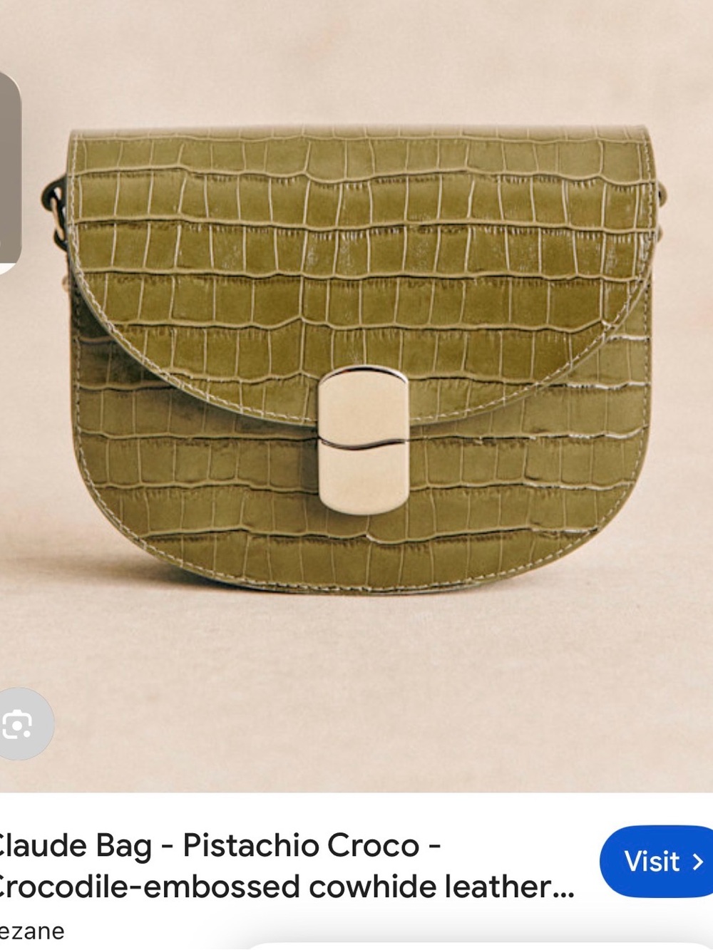 Sezane Pistachio Crocodile-Embossed Leather Crossbody Bag